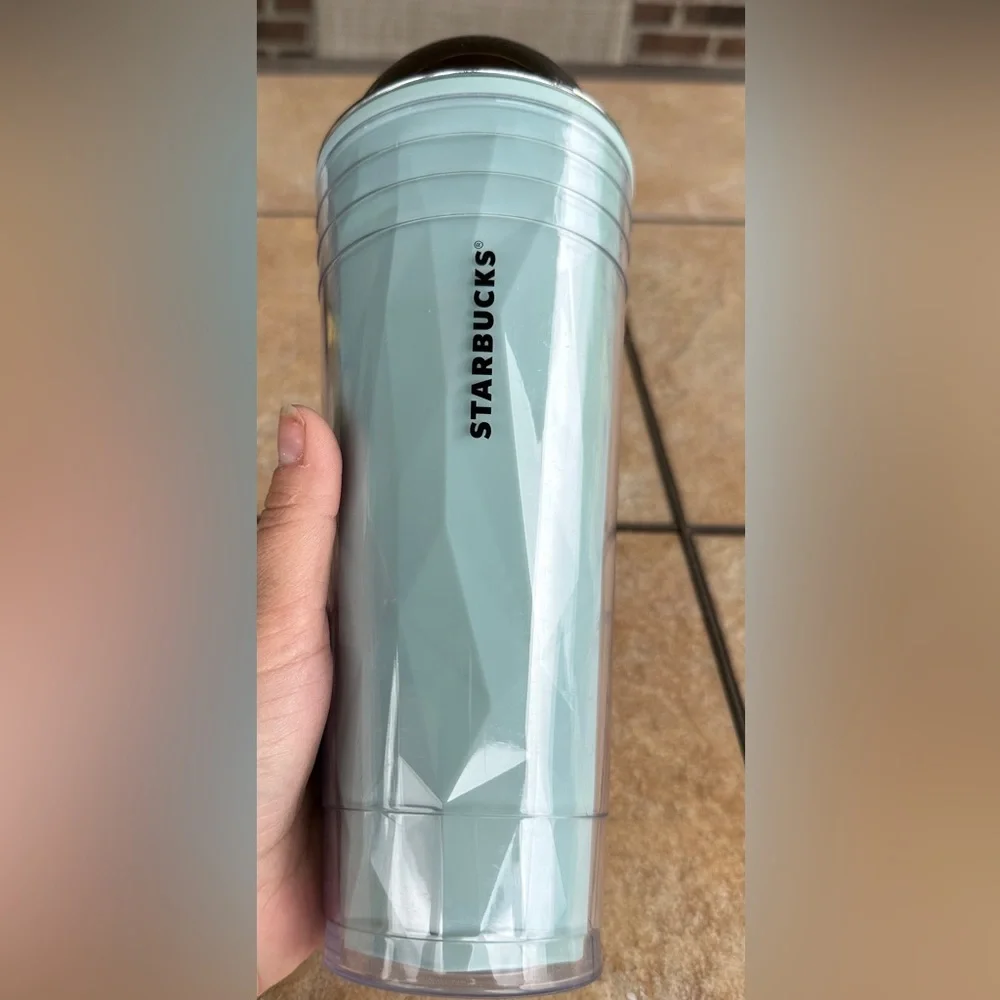 2012 Starbucks Teal Chiseled Cold Venti 24oz Mug Cup, Domed Frappuccino‎ Lid